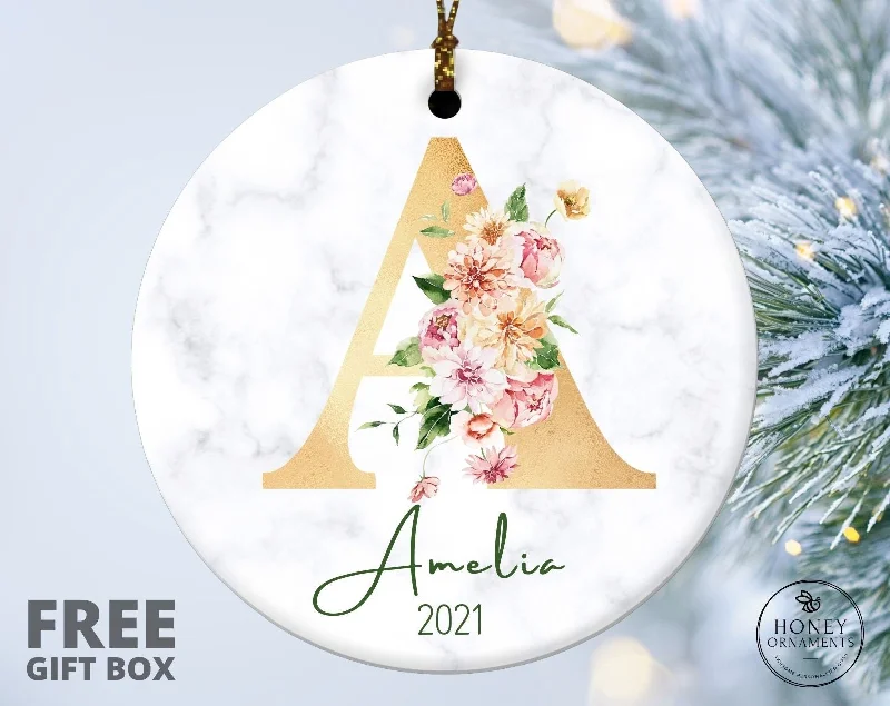 Christmas Pajamas Personalized Initial Name Ornaments, 2023 Family Ornament, Custom Letter Ornament, Christmas gift, Family Keepsake, Monogram Initial Bauble