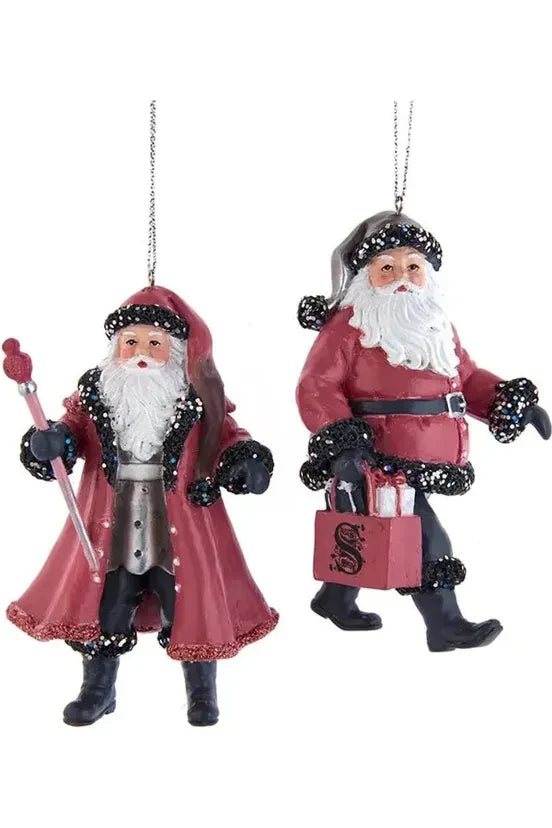Christmas Glittering Snowy Roofs Pink and Pewter Santa Ornaments (Asst 2)