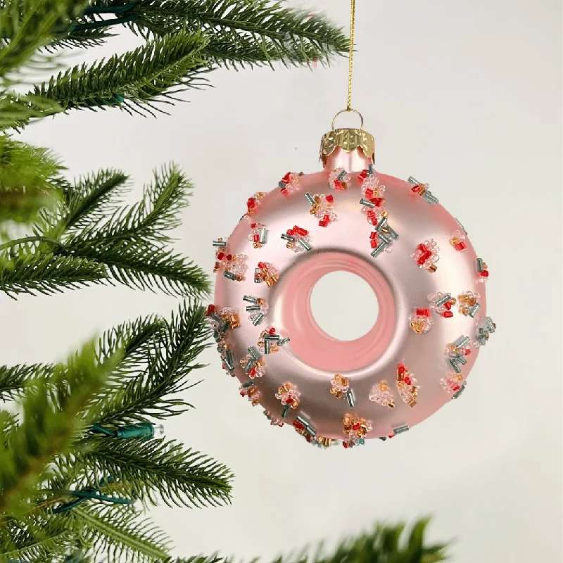 Holiday Treats Pink Donut Ornament with Crystal Sprinkles