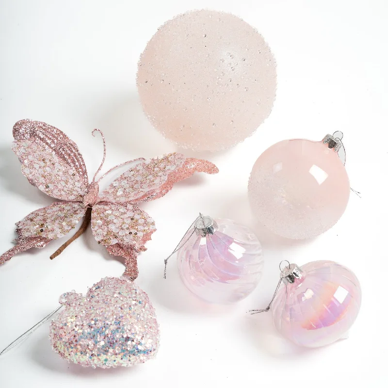 Christmas Traditions Pink Glass Ornament Set