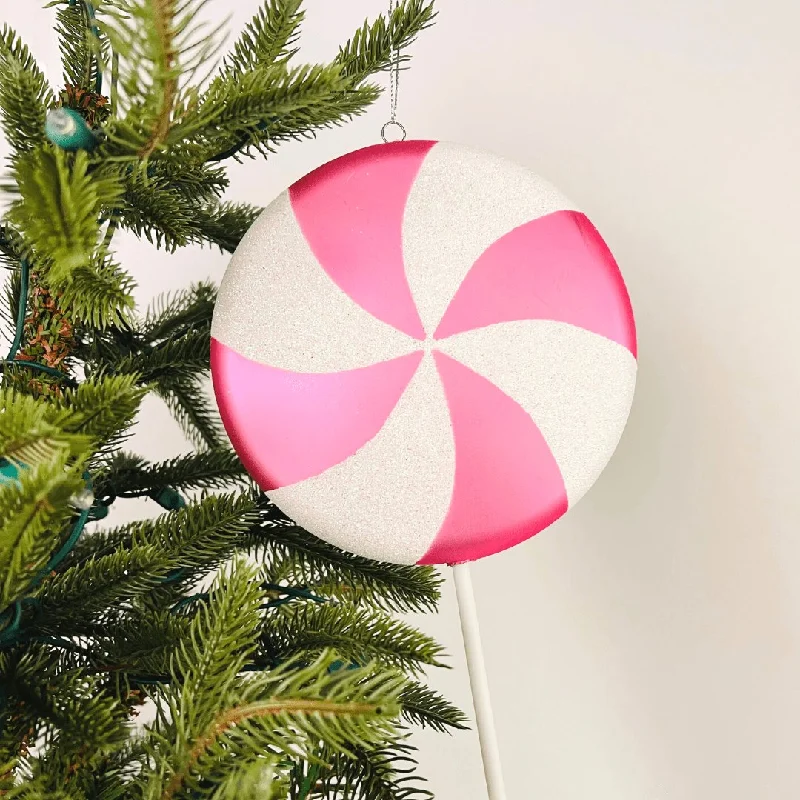 Christmas Snowflakes Pink Metallic Lollipop with White and Silver Glitter
