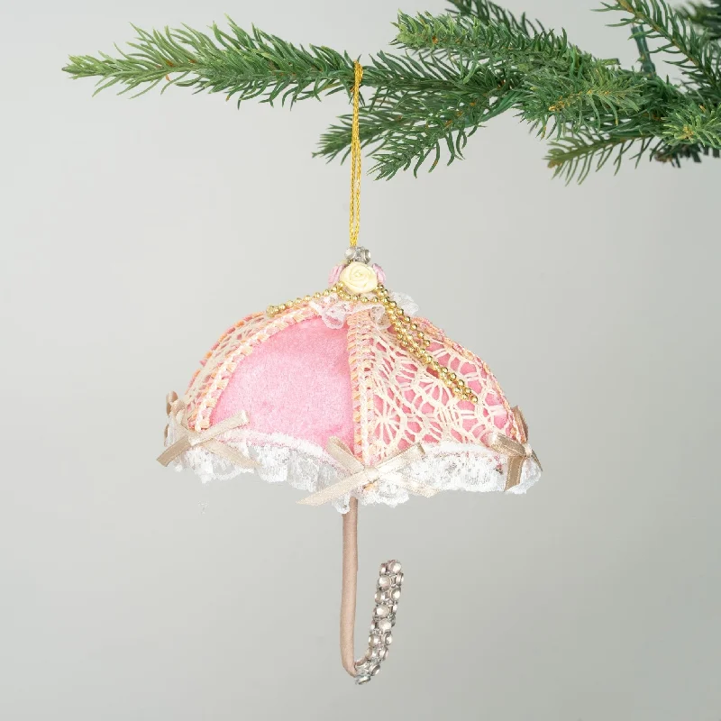 Christmas Feast Pink & Mint Velvet Umbrella Ornament