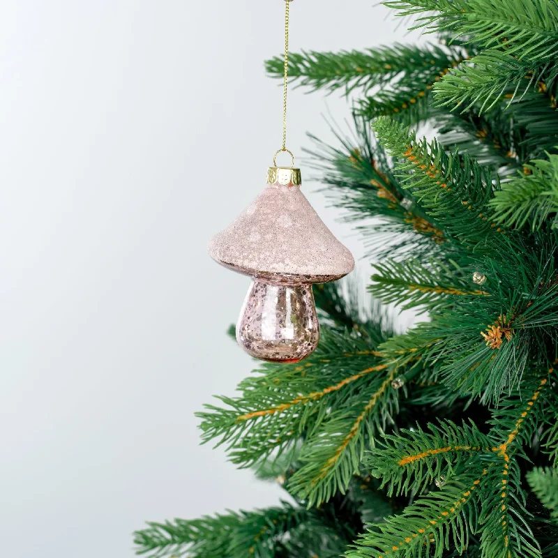 Christmas Cheer Pink Mushroom Ornament with Glitter & Sequins