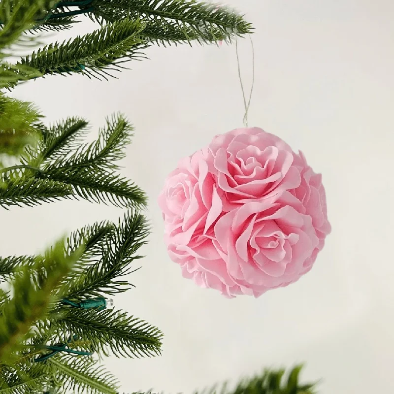 Christmas Candles Pink Rose Flower Ornament