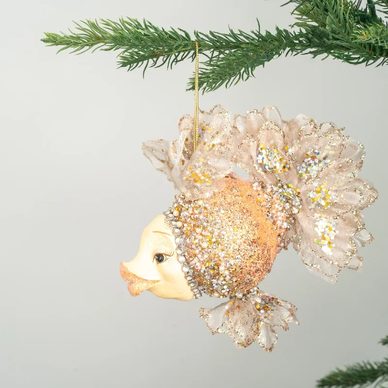 Christmas Pinecones Platinum Coral Golden Fish Ornament