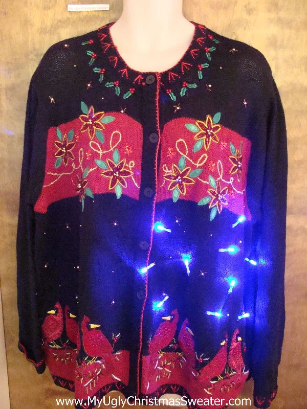 Christmas Presents Poinsettias 80s Light Up Ugly Xmas Sweater Big 3XL XXL