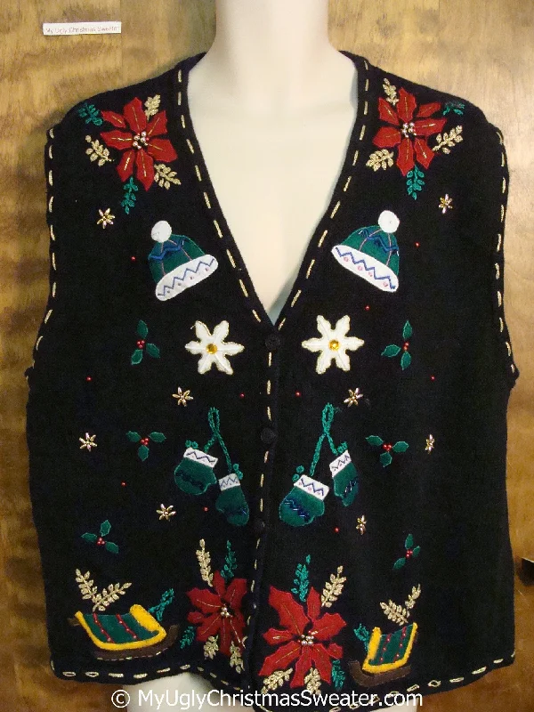 Christmas Magic Poinsettias and Mittens Cheap Christmas Sweater Vest