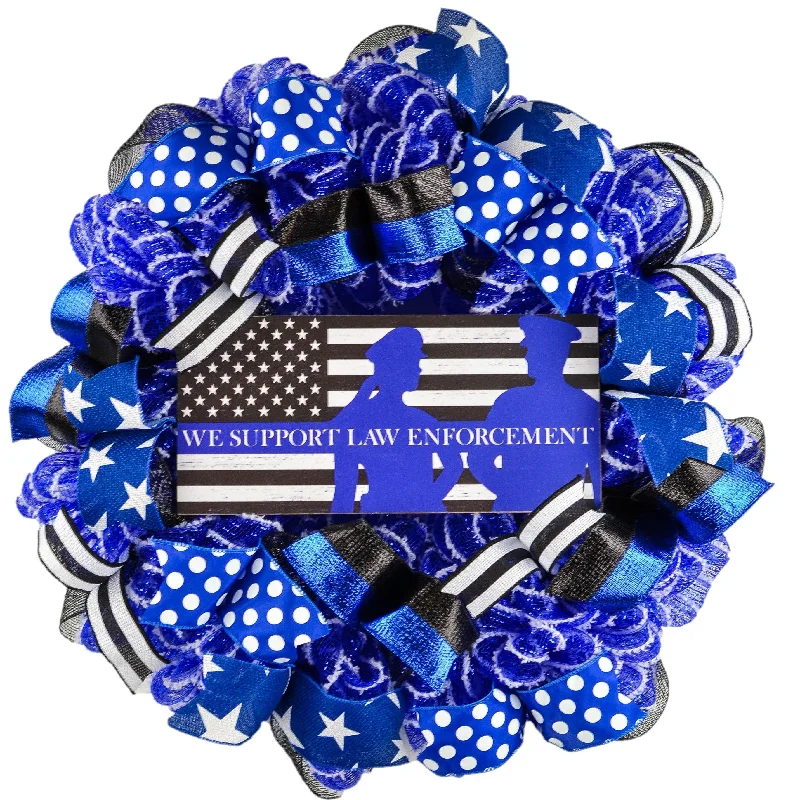 Christmas Eve Police Officer Door Wreath - Hero Law Enforcement Support Decor - Blue Black White Christmas Eve Police Officer Door Wreath - Hero Law Enforcement Support Decor - Blue Black White