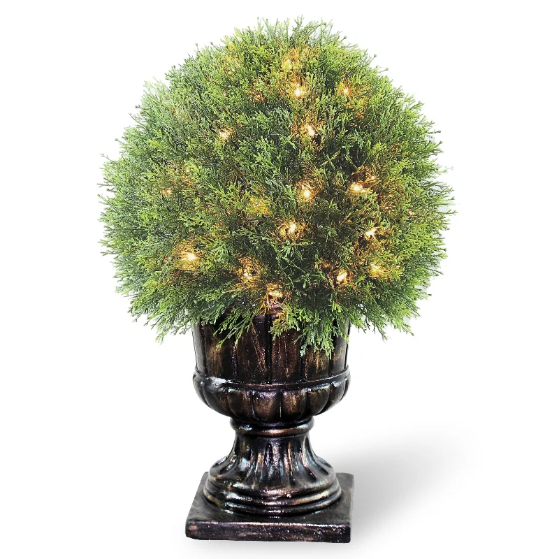 Christmas Glowing Christmas Stars Pre-Lit 27" Artificial Upright Juniper Ball Topiary Christmas Glowing Christmas Stars Pre-Lit 27" Artificial Upright Juniper Ball Topiary