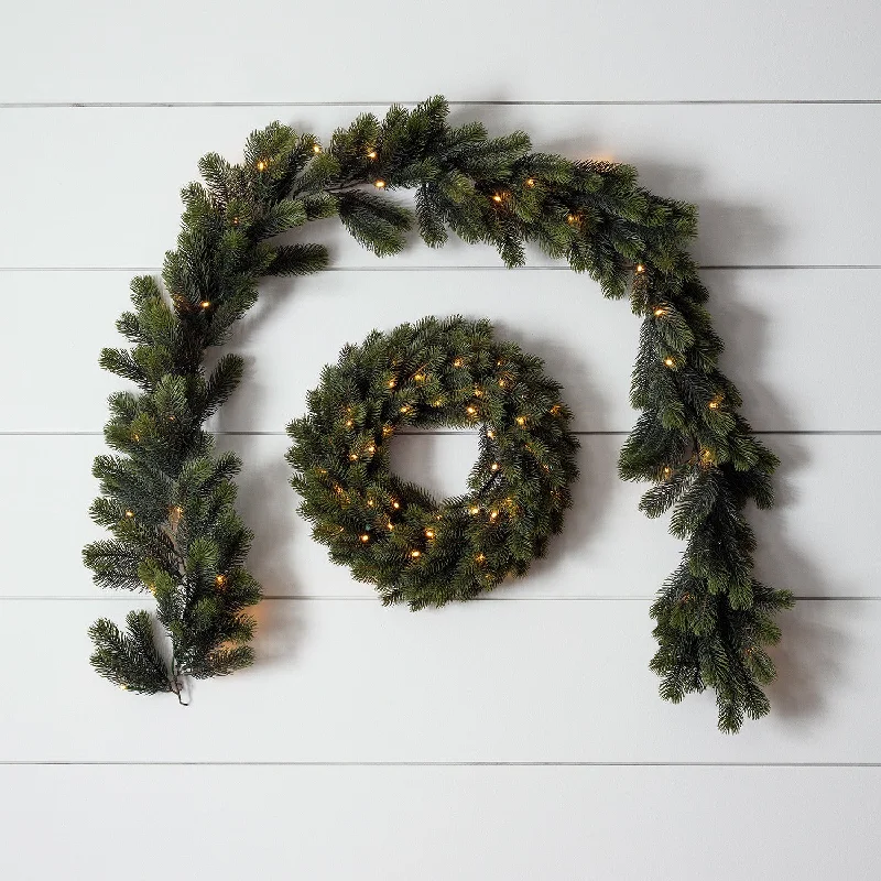 Christmas Lights Pre Lit Outdoor Wreath & Garland Bundle