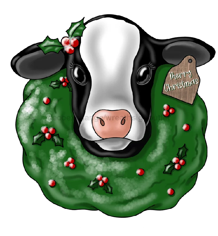 Christmas Market PRE-ORDER: Christmas Sign, Cow Wreath, Christmas Cow Sign, wood sign, PCD-W-063, 22" Door Hanger