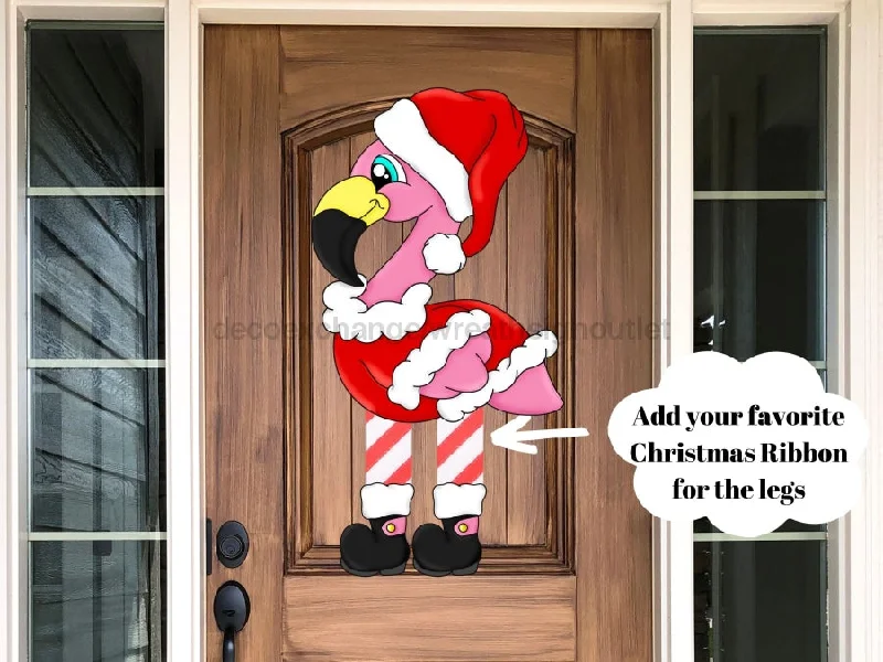 Pre-Order: Christmas Sign, Flamingo Sign, Santa Sign, Ribbon Legs Sign, wood sign, CR-W-095-DH, 22" Door Hanger