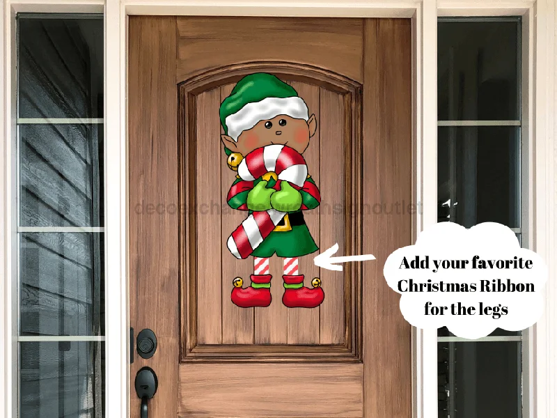 PRE-ORDER: Christmas Sign, Ribbon Leg Sign, Dark Complexion Elf Sign, wood sign, PCD-W-058, 22" Door Hanger