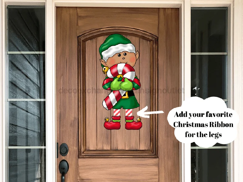 PRE-ORDER: Christmas Sign, Ribbon Leg Sign, Light Complexion Elf Sign, wood sign, PCD-W-057, 22" Door Hanger