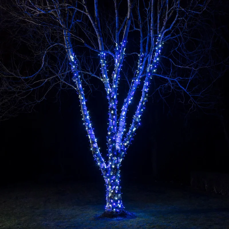 Christmas Star Pro Connect 15m 150 Blue & White Connectable String Lights Black Cable