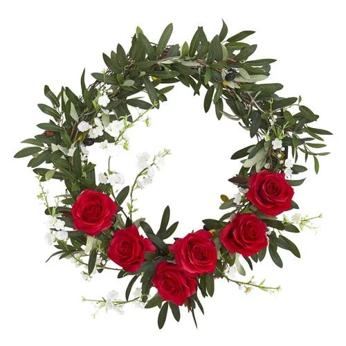 Christmas Home-Baked Goodies 21" Olive, Rose and Cherry Blossom Artificial Wreath