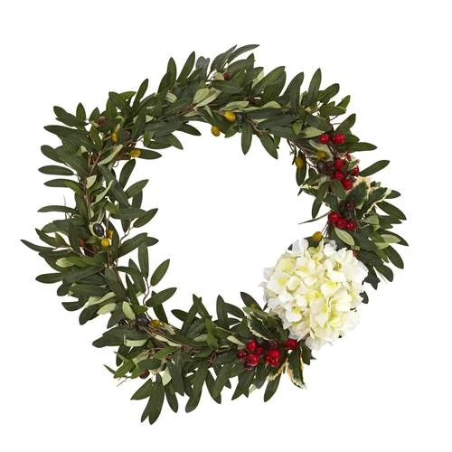 Christmas Cozy Warm Blankets 21" Olive, Hydrangea and Holly Berry Artificial Wreath Christmas Cozy Warm Blankets 21" Olive, Hydrangea and Holly Berry Artificial Wreath