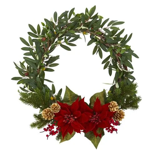 Christmas Festive Wonderland 21" Olive with Poinsettia, Berry and Pine Artificial Wreath Christmas Festive Wonderland 21" Olive with Poinsettia, Berry and Pine Artificial Wreath