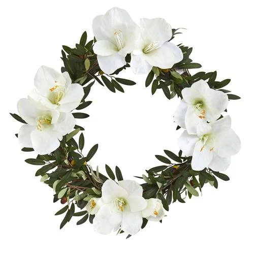 Christmas Fireplace Mantel 21" Olive with Amaryllis Artificial Wreath