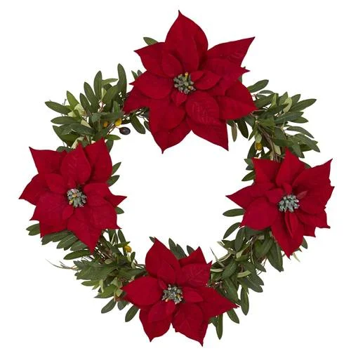 Christmas Homemade Gingerbread 21" Olive with Poinsettia Artificial Wreath