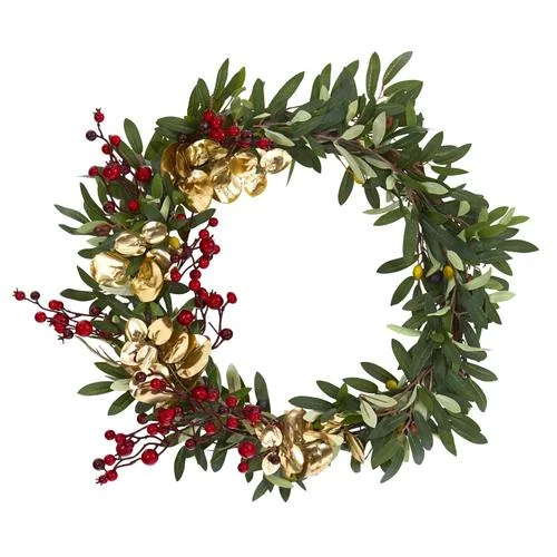 Christmas Glowing Christmas Stars 21" Olive, Berries and Gold Eucalyptus Artificial Wreath Christmas Glowing Christmas Stars 21" Olive, Berries and Gold Eucalyptus Artificial Wreath