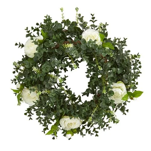 Christmas Pajamas 18" Eucalyptus and Camellia Double Ring Artificial Wreath with Twig Base Christmas Pajamas 18" Eucalyptus and Camellia Double Ring Artificial Wreath with Twig Base