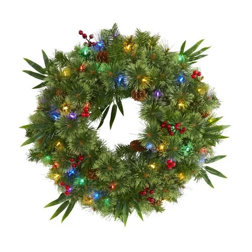 Christmas Peaceful Holiday Nights 24" Mixed Pine Artificial Christmas Wreath with 50 Multicolored LED Lights, Berries and Pine Cones Christmas Peaceful Holiday Nights 24" Mixed Pine Artificial Christmas Wreath with 50 Multicolored LED Lights, Berries and Pine Cones