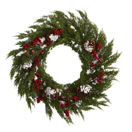 Christmas Winter Forest Walks 28'' Frosted Cypress with Berries and Pine Cones Artificial Wreath Christmas Winter Forest Walks 28'' Frosted Cypress with Berries and Pine Cones Artificial Wreath