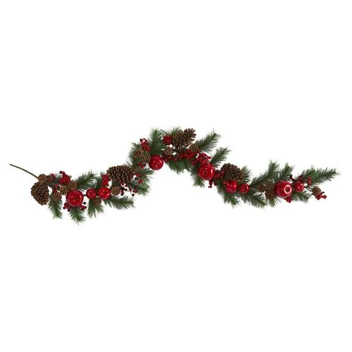 Christmas Cozy Indoor Fireplace 6'Apple, Berries and Pinecone Artificial Garland