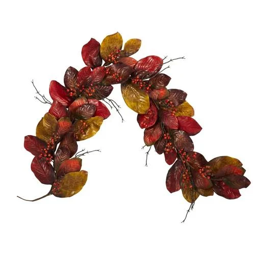 Christmas Family Traditions 6'Autumn Magnolia Leaf with Berries Artificial Garland