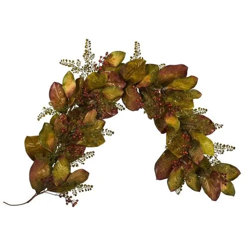 Christmas Jolly Festivities 6'Autumn Magnolia Leaf and Berries Artificial Garland
