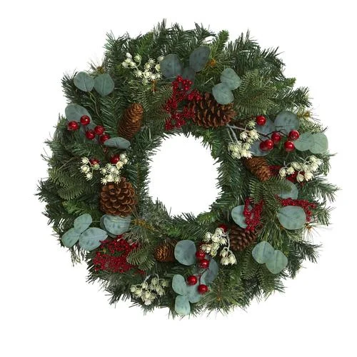 Christmas Gift Wrapping Fun 24" Eucalyptus and Pine Artificial Wreath with Berries and Pine Cones Christmas Gift Wrapping Fun 24" Eucalyptus and Pine Artificial Wreath with Berries and Pine Cones