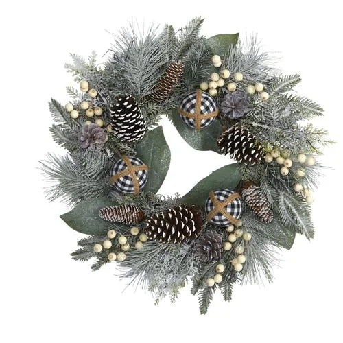 Christmas Snowy Mountains 24" Snow Tipped Holiday Artificial Wreath with Berries, Pine Cones and Ornaments Christmas Snowy Mountains 24" Snow Tipped Holiday Artificial Wreath with Berries, Pine Cones and Ornaments