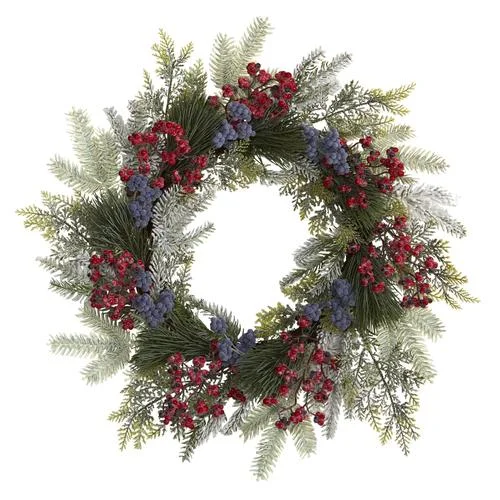 Christmas Snow Globe Decorations 24" Pine and Cedar Artificial Wreath with Berries