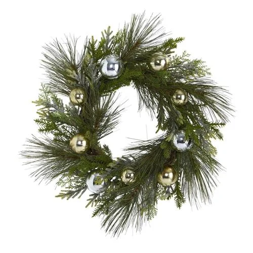 Christmas Festive Festivities 26" Sparkling Pine Artificial Wreath with Decorative Ornaments Christmas Festive Festivities 26" Sparkling Pine Artificial Wreath with Decorative Ornaments