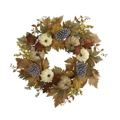 Christmas Snowflake Magic 24" Fall Pumpkins, Pine Cones and Berries Artificial Wreath Christmas Snowflake Magic 24" Fall Pumpkins, Pine Cones and Berries Artificial Wreath