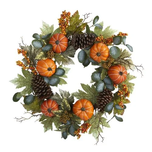 Christmas Crackling Bonfire 24" Pumpkins, Pine Cones and Berries Fall Artificial Wreath Christmas Crackling Bonfire 24" Pumpkins, Pine Cones and Berries Fall Artificial Wreath