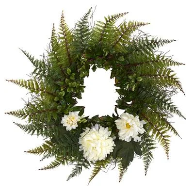 Christmas Wonderland 23" Assorted Fern and Chrysanthemum Artificial Wreath