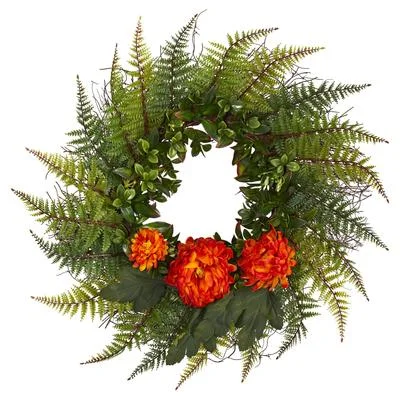 Christmas Star 23" Assorted Fern and Chrysanthemum Artificial Wreath