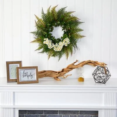 Christmas Wishes 23" Assorted Fern and Daisy Artificial Wreath