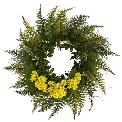 Christmas Traditions 23" Assorted Fern and Daisy Artificial Wreath