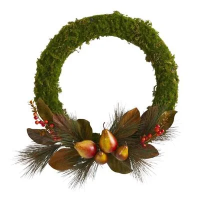Christmas Wrapping 22" Pear, Magnolia and Moss Artificial Wreath