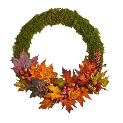 Christmas Feast 20" Fall Maple Leaf and Berries Artificial Autumn Wreath