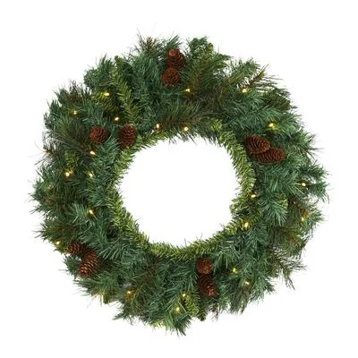 Christmas Dinner 20" Mixed Pine and Pinecone Artificial Christmas Wreath with 35 Clear LED Lights