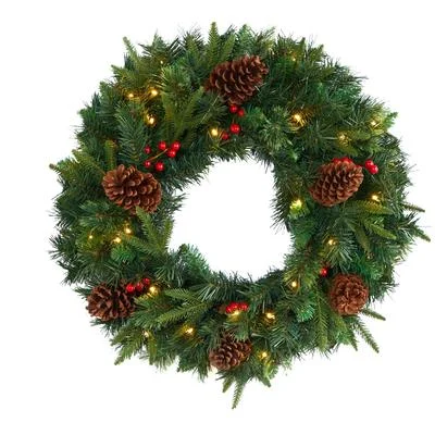Christmas Night 24" Mixed Pine Artificial Christmas Wreath with 35 Clear LED Lights and Berries Christmas Night 24" Mixed Pine Artificial Christmas Wreath with 35 Clear LED Lights and Berries