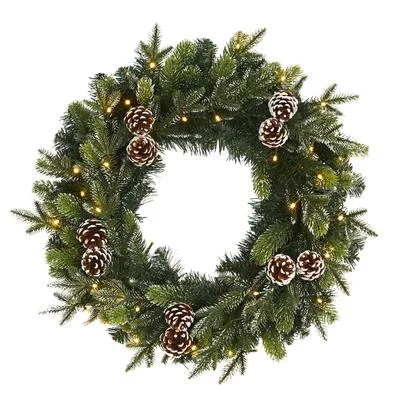 Christmas Magic 24" Snowed Pinecone Artificial Christmas Wreath with 35 Clear LED Lights Christmas Magic 24" Snowed Pinecone Artificial Christmas Wreath with 35 Clear LED Lights