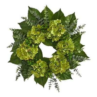 Snowy Christmas 24" Hydrangea and Eucalyptus Artificial Wreath
