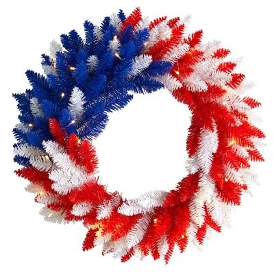 Christmas Countdown 18" Patriotic Red, White and Blue “Americana" Wreath with 20 Warm LED Lights Christmas Countdown 18" Patriotic Red, White and Blue “Americana" Wreath with 20 Warm LED Lights