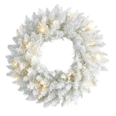 18" Colorado Spruce Artificial Christmas Wreath with 129 Bendable Branches and 20 Warm LED Lights