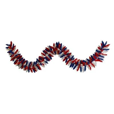 Christmas Celebration 9'Patriotic “American Flag" Themed Artificial Garland with 50 Warm LED Lights